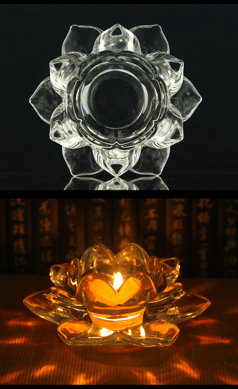 厂家直销佛教六瓣莲花酥油灯座批发玻璃透光烛台供灯佛灯一件代发