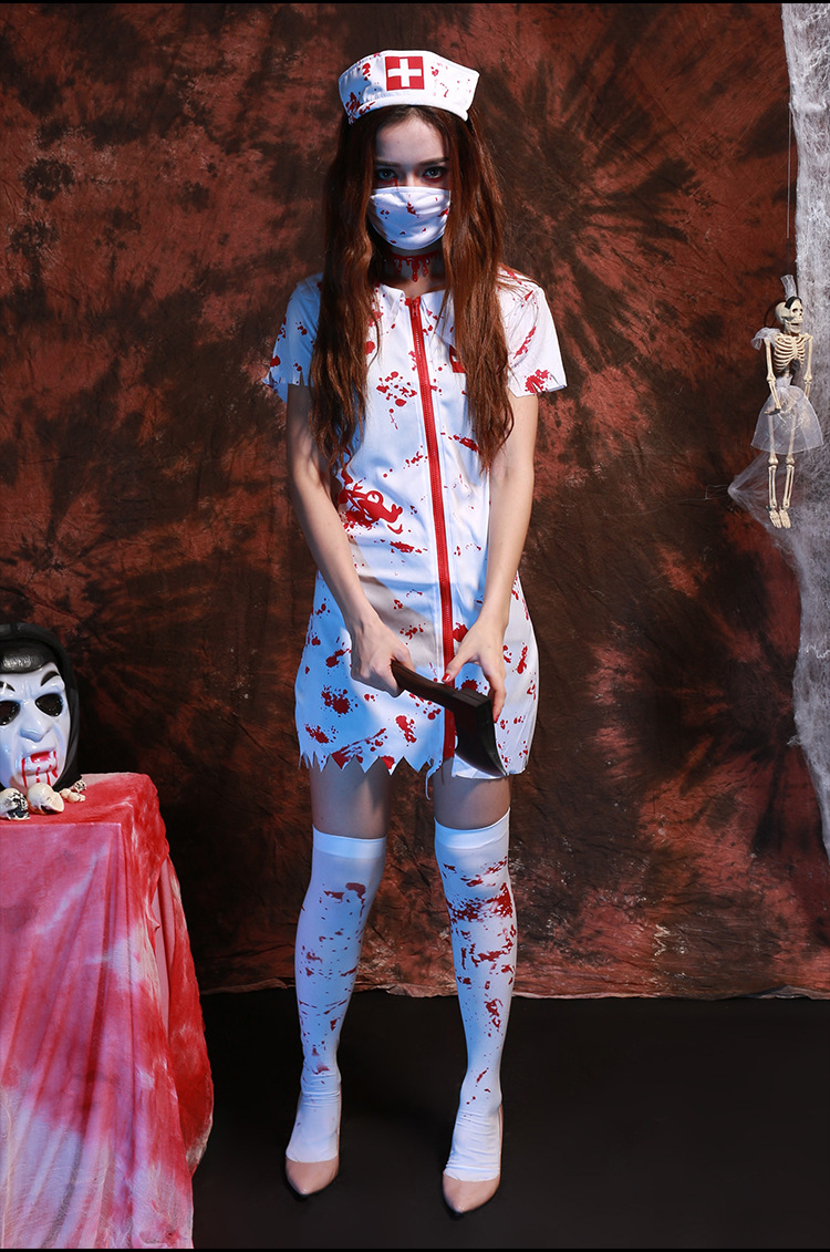 halloween万圣节鬼节恐怖血腥护士服装带血成人女护士医生服自拍