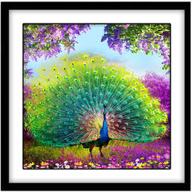 厂家直销批发代发外贸速卖通钻石画客厅新款动物画孔雀开屏十字绣