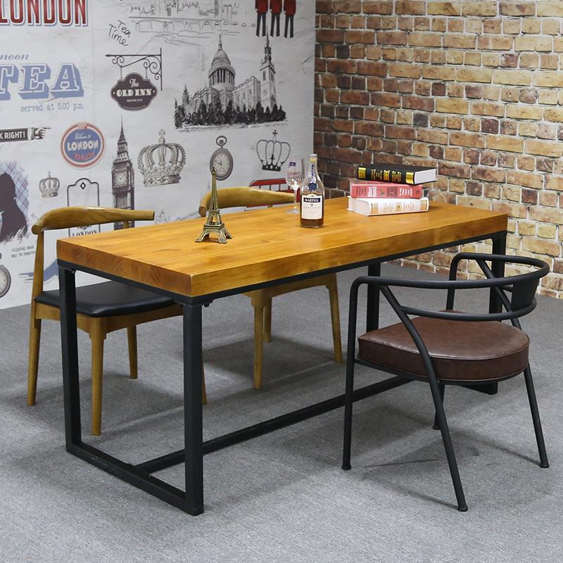 美式铁艺餐桌 办公室职员办公桌 多用家居实木长方桌子可定制