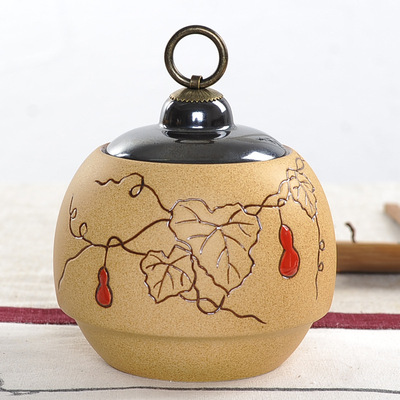 茶叶罐 茶缸 铁观音普洱茶储存罐茶仓密封罐陶瓷紫砂手绘古陶复古