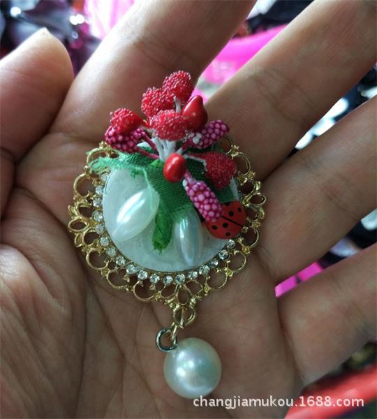 手工定制美人头珍珠吊坠镶钻镶珠时尚胸针