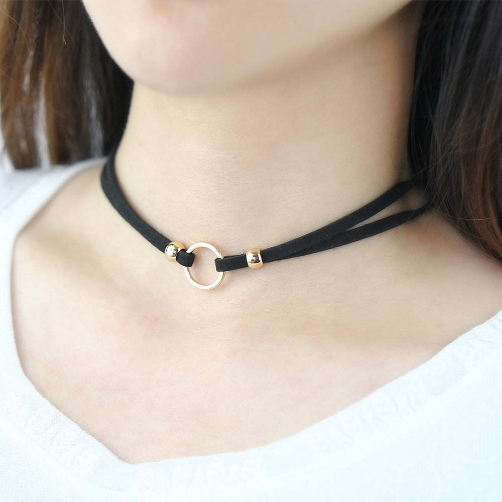 韩国圆圈黑色颈链仿鹿皮绒布细绳项圈颈圈萝