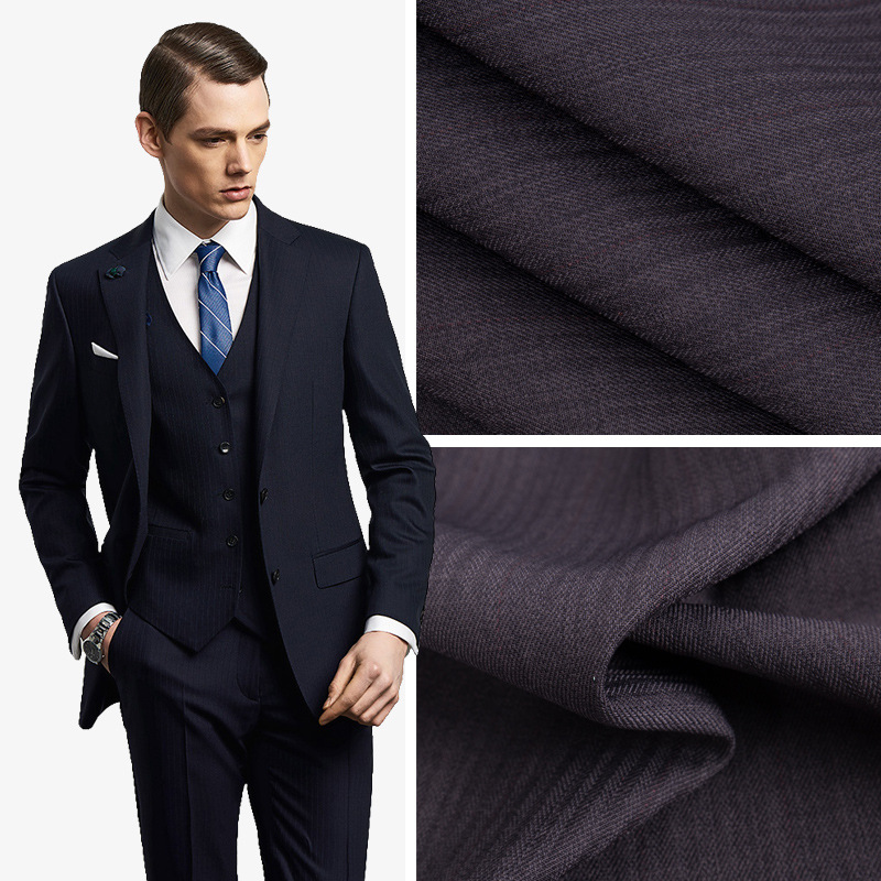 供应tr西装服装面料黑色tr涤棉混纺弹力裤装时装面料现货批发