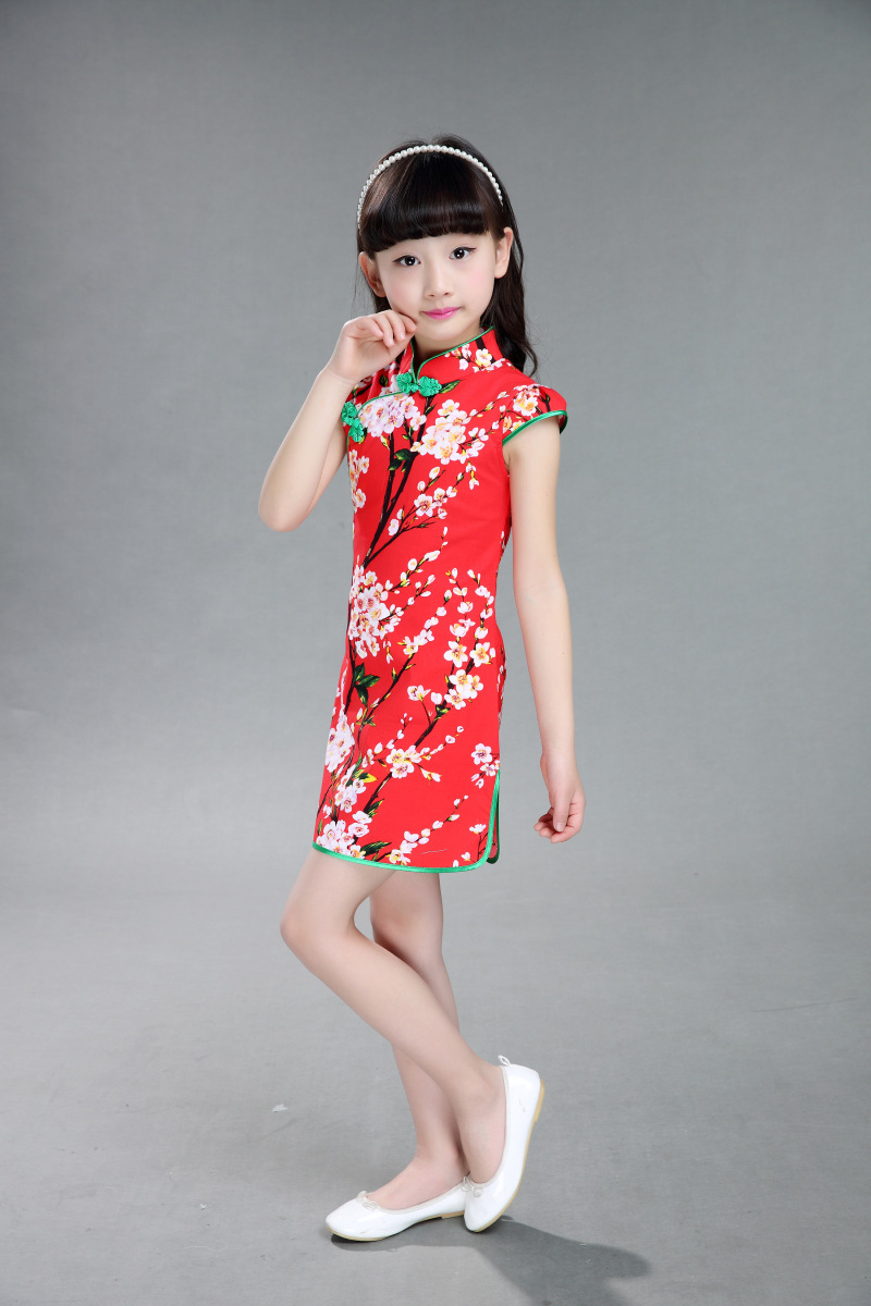 夏季儿童旗袍 女童唐装公主裙 民族风纯棉小女孩大童古筝演出服