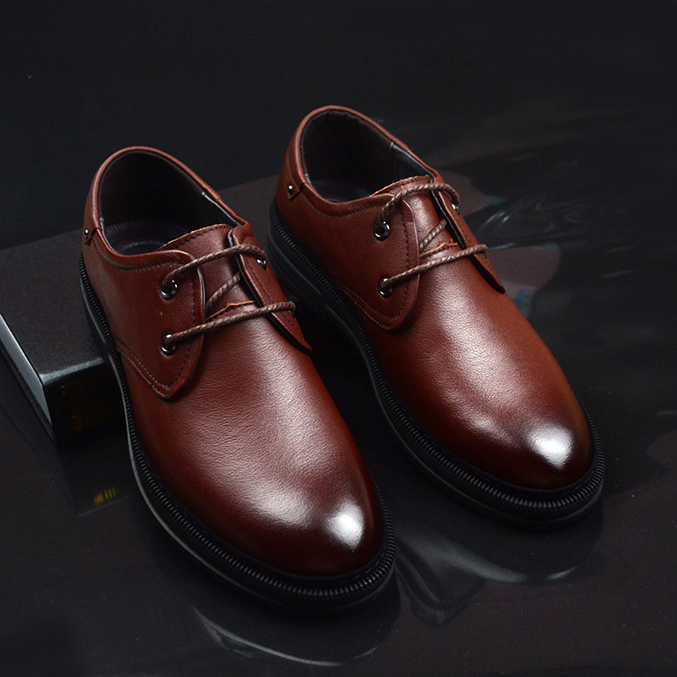 2017正装商务休闲鞋男系带软皮软底中老年皮鞋头层牛皮真皮男鞋