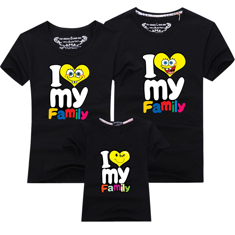 我爱我家海绵宝宝 2019夏装亲子装一家三口母女情侣装短袖t恤班服