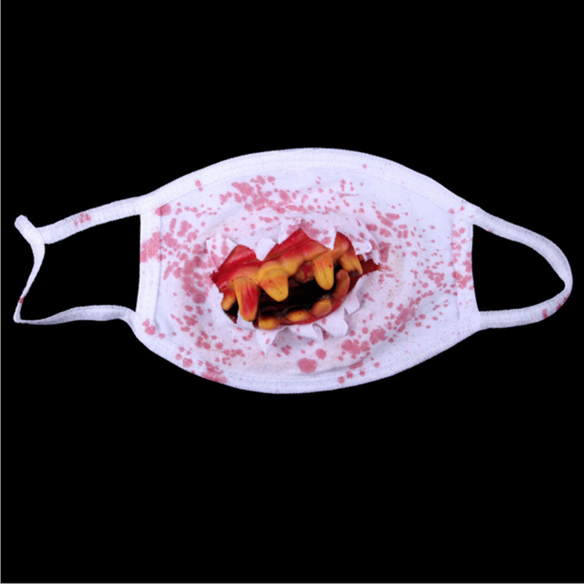 万圣节鬼节化妆服饰道具恐怖流血龅牙口罩面罩派对用品戴假牙面具-化