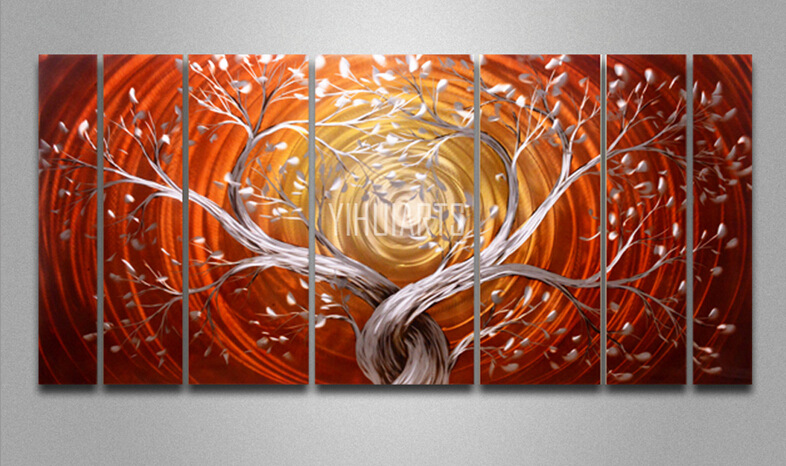 yihui arts金属画铝板三维定制画客厅装饰画树木风水3d手绘挂画