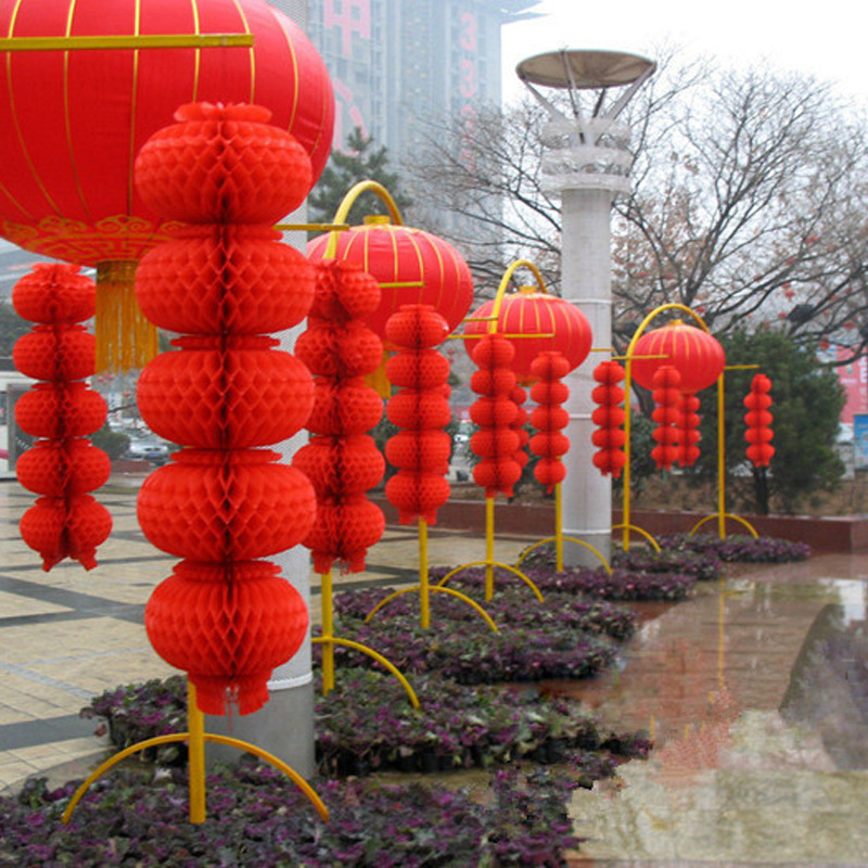 新年春节元宵装饰 喜庆塑料纸灯笼蜂窝小灯笼串连平安球灯笼防水