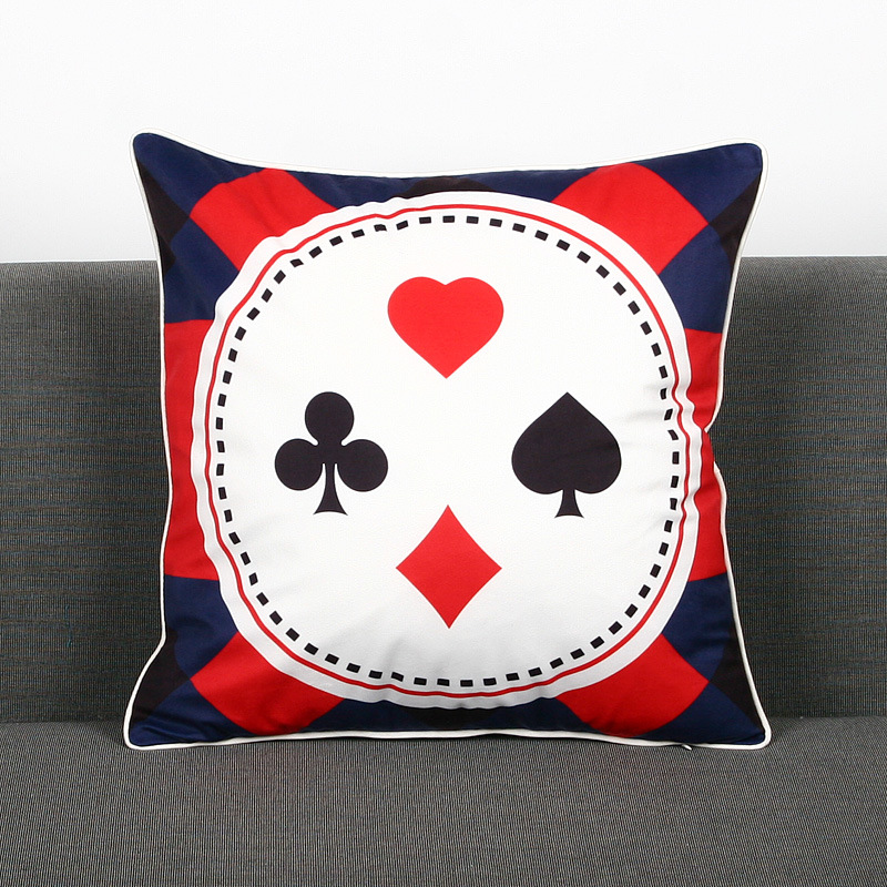 外贸英伦扑克牌黑红梅方棉麻抱枕超柔印花靠垫套8