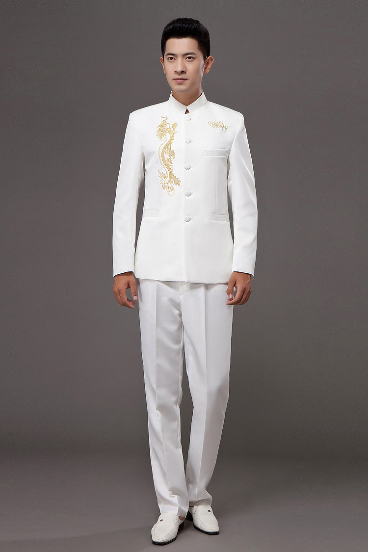 新款五四中山装电脑刺绣唐装合唱 男士主持人大合唱服 绣龙青花瓷