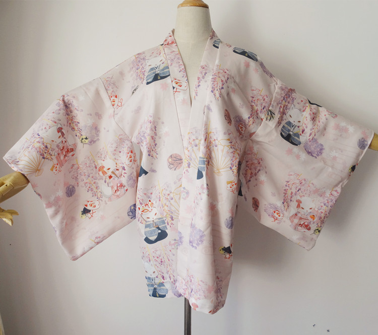 现货包邮 紫藤狐浴衣羽织短裤 日系软妹数码印花防晒百搭外套