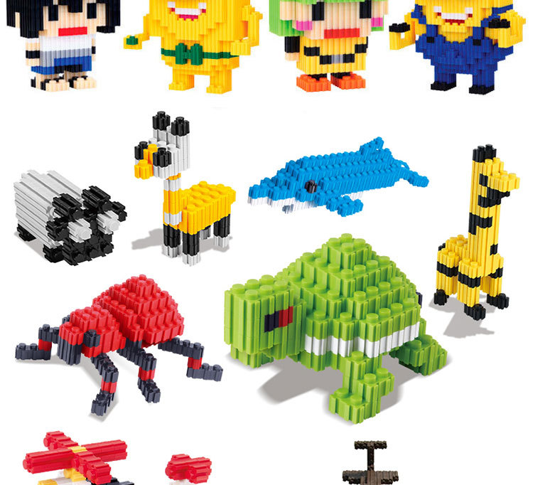 益智百变拼装微钻石小颗粒积木塑料diy玩具科教拼插桶套装1000颗