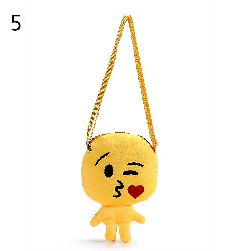 090表情毛绒玩具公仔圆形书包儿童背包可爱表情卖萌可爱包包