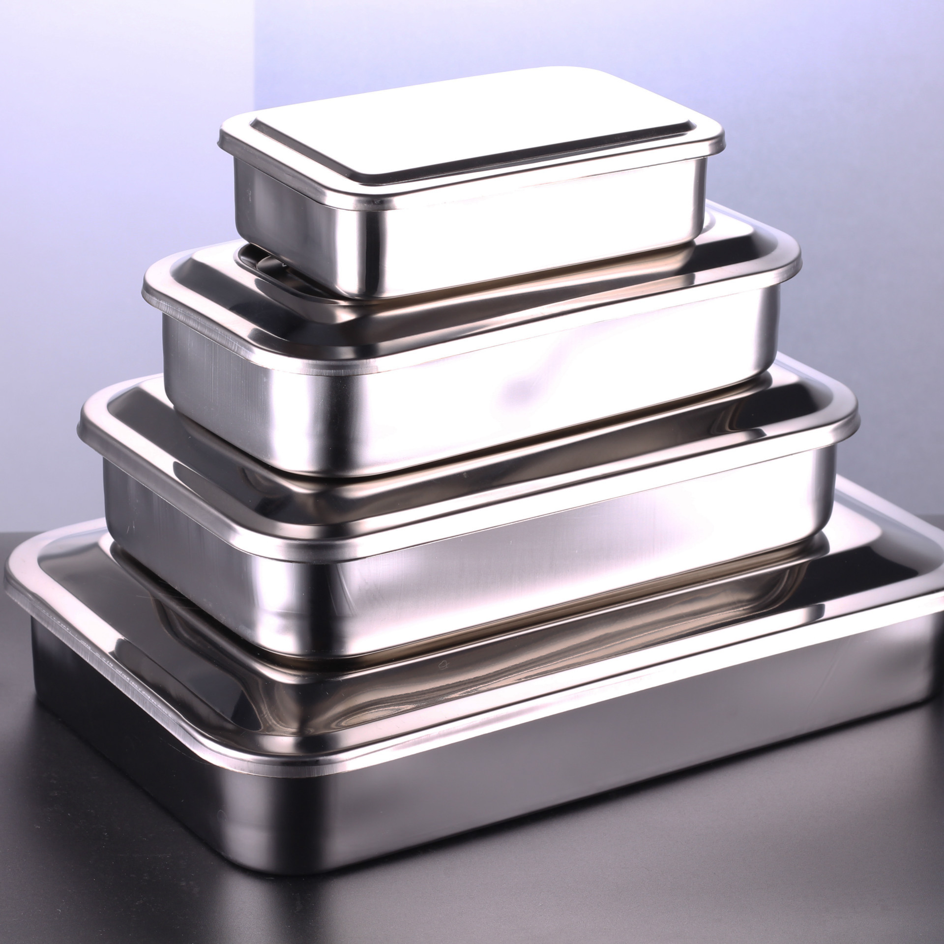 厂家直销304不锈钢带盖方盘消毒盘有空无孔器械盘侧孔