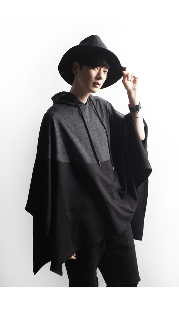 aowofs韩版流行斗篷连帽卫衣拼接时尚潮男披风外套m-5xl d033