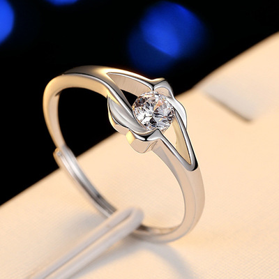 s925纯银戒指开口时尚钻戒 韩版锆石简单戒子 厂家批发