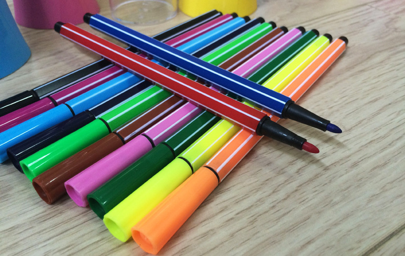 水彩笔12色24色可水洗七彩画笔美术绘画涂鸦卡通圆筒旋转彩色笔