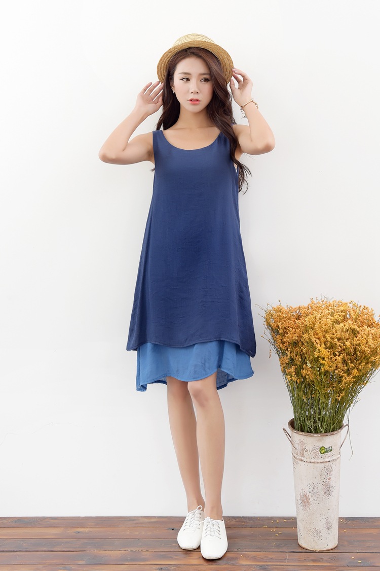 2018夏季新款棉麻背心裙原创女装文艺范文艺无袖挂里女式连衣裙