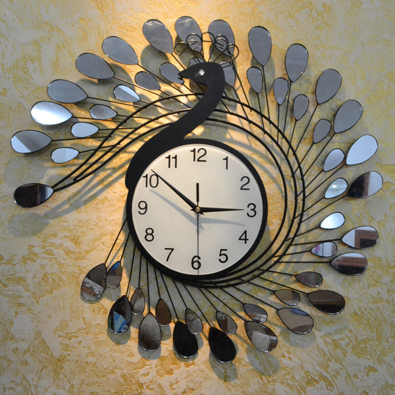 bfxk孔雀钟表创意挂钟客厅现代铁艺装饰时钟艺术静音批发多色可选