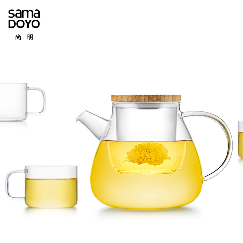 尚明养生壶加厚耐高温玻璃花茶壶过滤玻璃泡茶壶配水杯玻璃壶套装