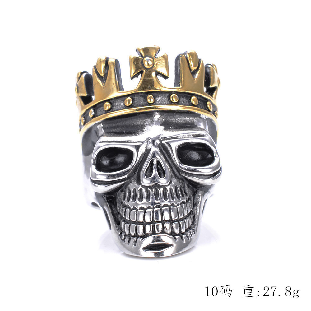 骷髅戒指 皇冠金色骷髅头男士指环 欧美流行夜店饰物