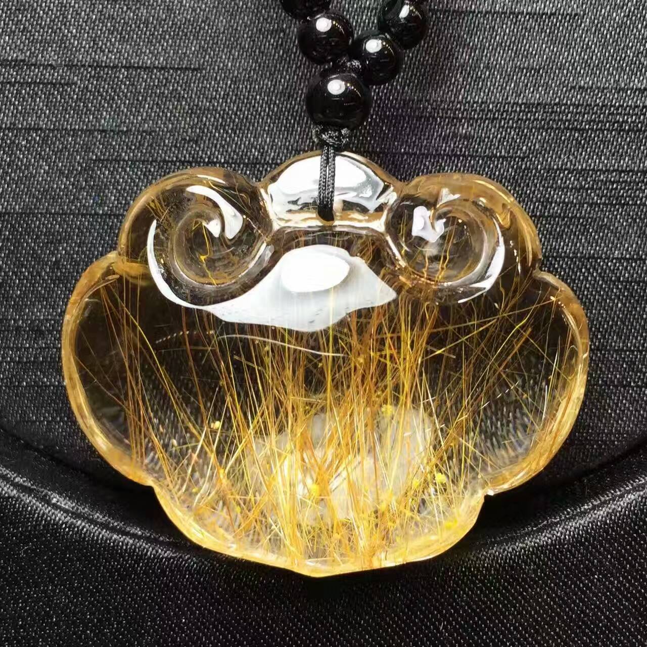 天然金发晶如意锁吊坠36.7克招财辟邪