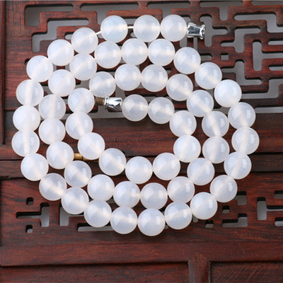 天然白玛瑙玉髓项链圆珠链女款玉石玉器高雅清新时尚正品玉髓项链