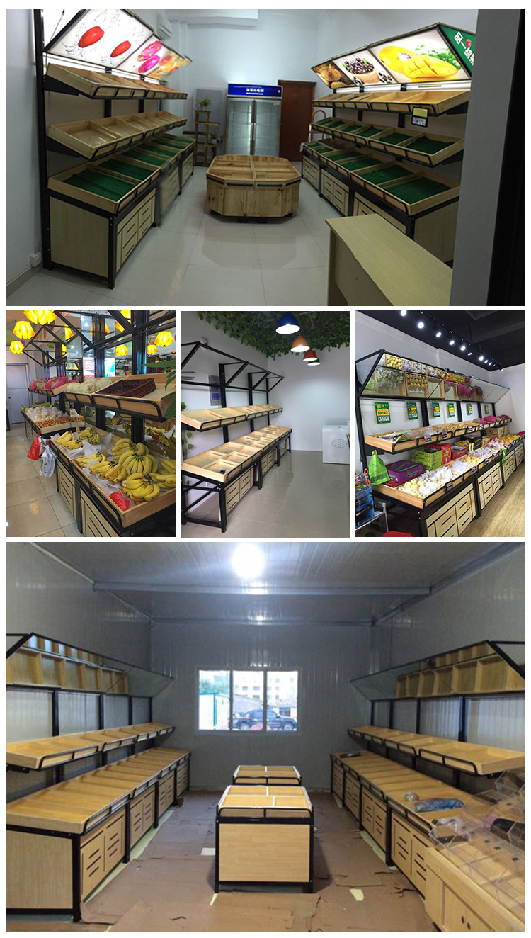 雅昕超市货架三层钢木水果架木制果蔬架蔬果架蔬菜架水果店展示架