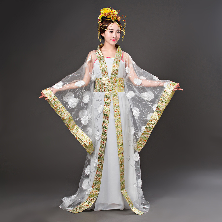 特价热卖古装唐装贵妃汉服红色七仙女汉服花朵彩纱演出影楼拖尾