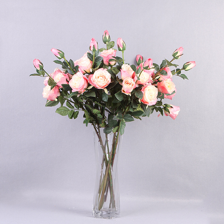 仿真4头手感多层玫瑰 家居摆设装饰花 仿真花 厂家直销