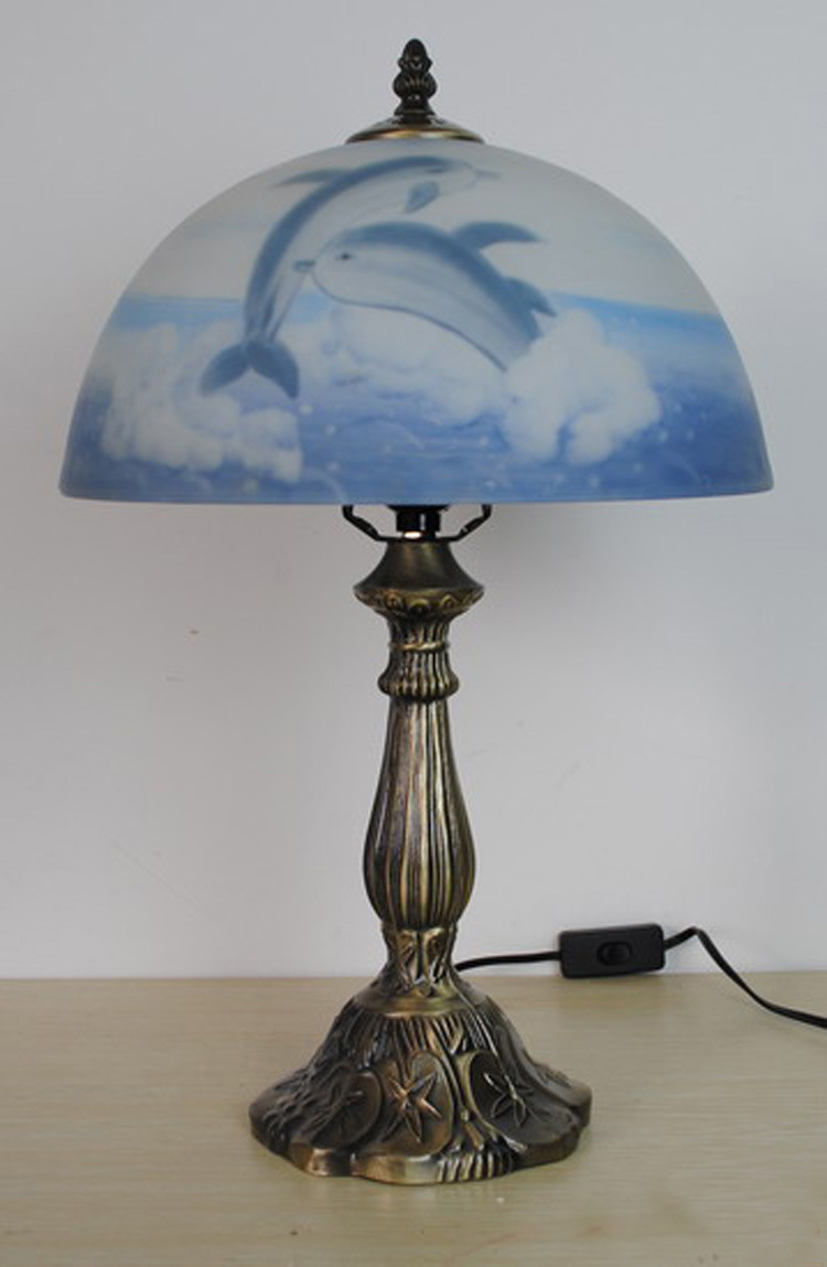 厂家直销欧式海洋海豚灯书桌灯手绘油画台灯卧室个性艺术灯装饰