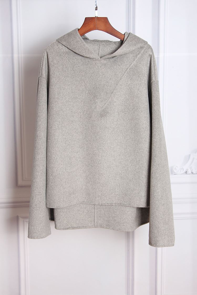 【羊绒衣女】东大门双面手缝连帽款羊绒大衣毛呢外套女秋冬装