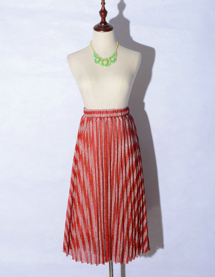 条纹2019春新款舞动裙摆芭蕾金丝大裙摆 百褶裙甜蜜半身裙#8006