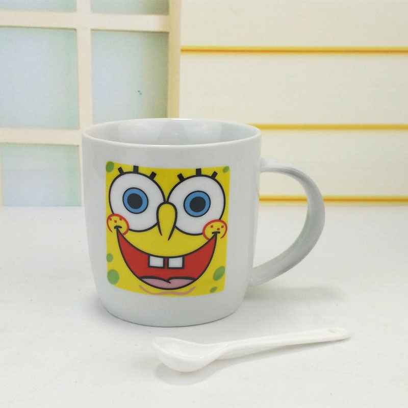 海绵宝宝陶瓷单杯 带勺子卡通马克杯 创意