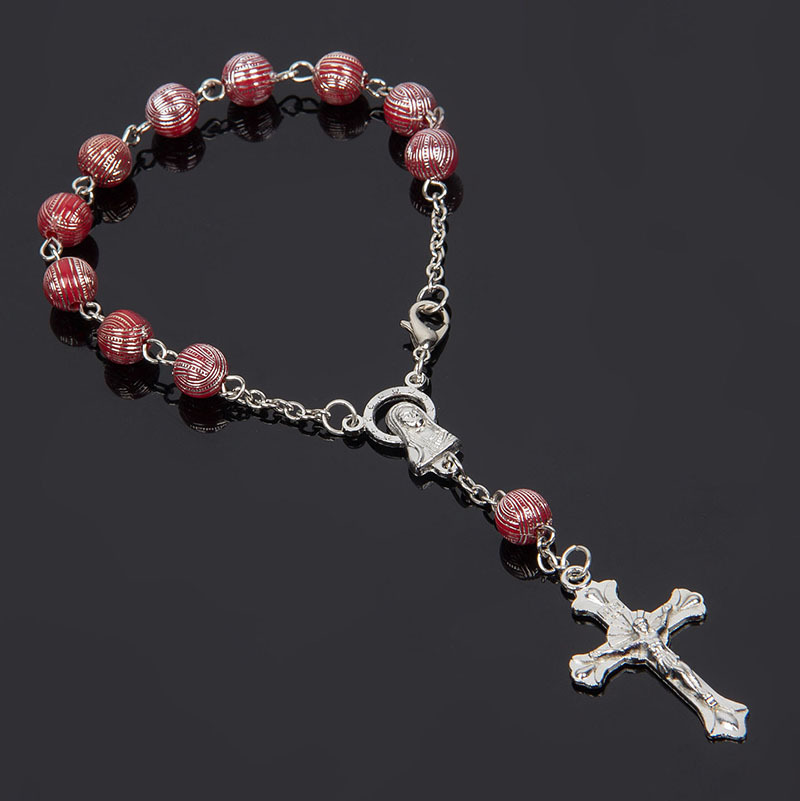 外贸货源 8厘拉丝珠 基督教 天主教 宗教耶稣合金十字架念珠手链