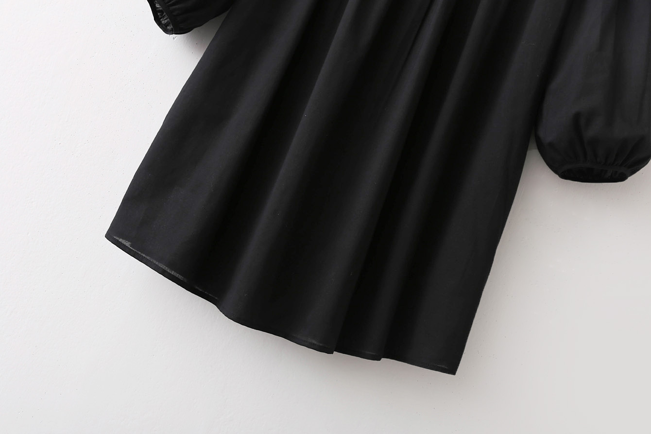 2016秋季新品欧美风时尚百搭花朵刺绣全棉带内衬连衣裙