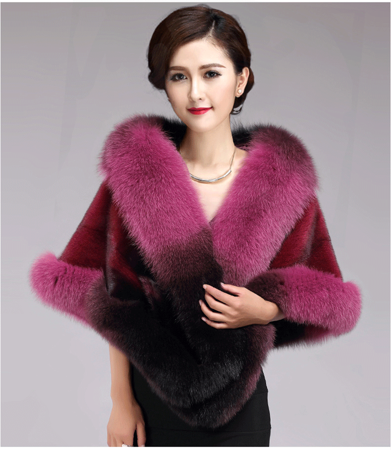 2016秋冬进口水貂毛披肩韩版皮草外套女 狐狸毛领貂皮大衣十字貂