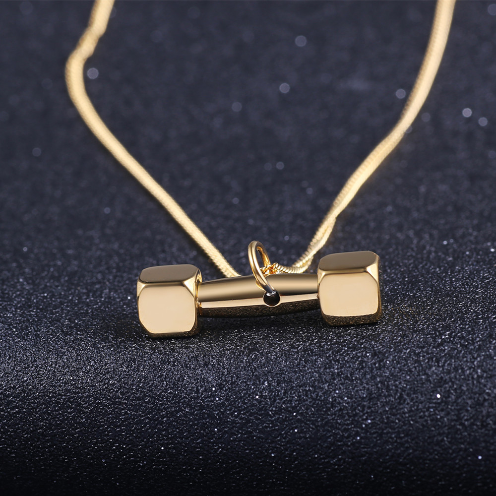 时尚钛钢哑铃项链韩版情侣吊坠健身运动男女项链毛衣链 带配链