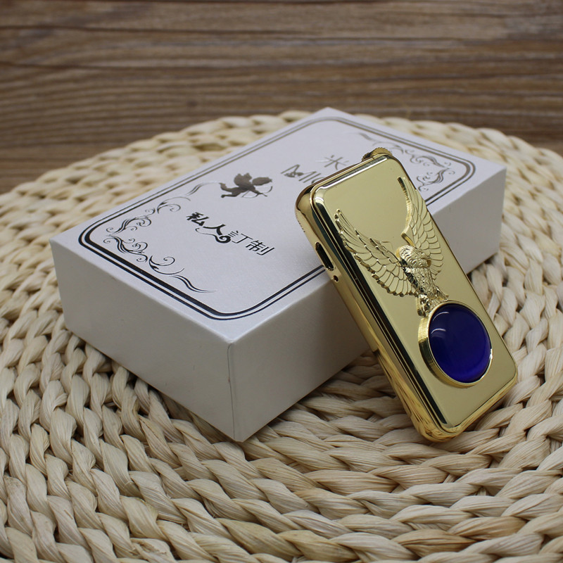 新款usb充电充气两用金属防风打火机全新浮雕双戏珠带宝石代发