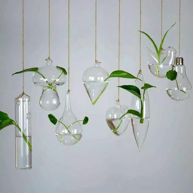 创意悬挂垂吊透明水培玻璃工艺品花瓶 人工吹制插花小装饰花器