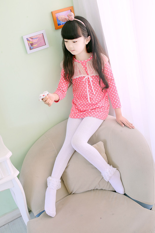 童袜秋冬纯棉女童连裤袜 女孩中小蕾丝花边