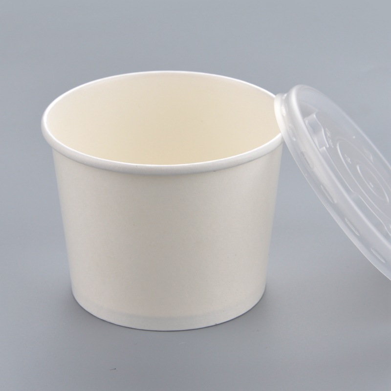 速递500ml一次性纸碗白色加厚打包碗甜品碗纸餐盒汤碗带盖1000个