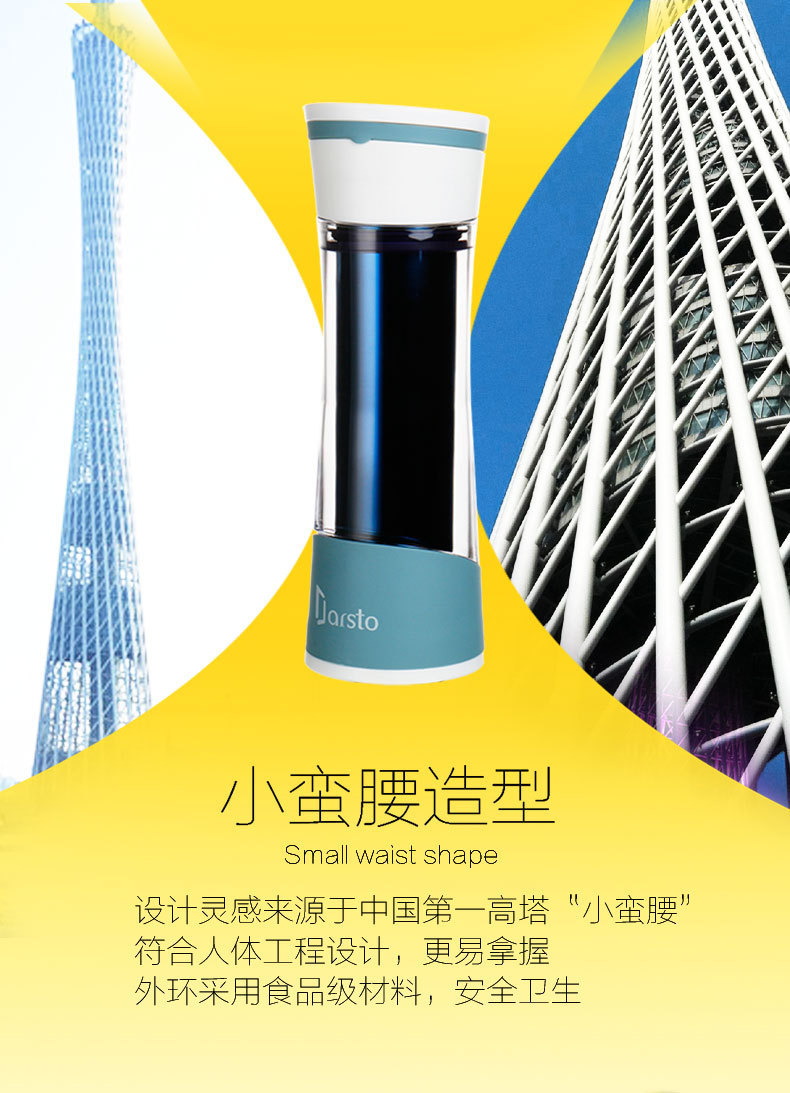 爱思得创意太阳能玻璃杯 防摔双层聚热高档塑料水杯厂家定制礼品