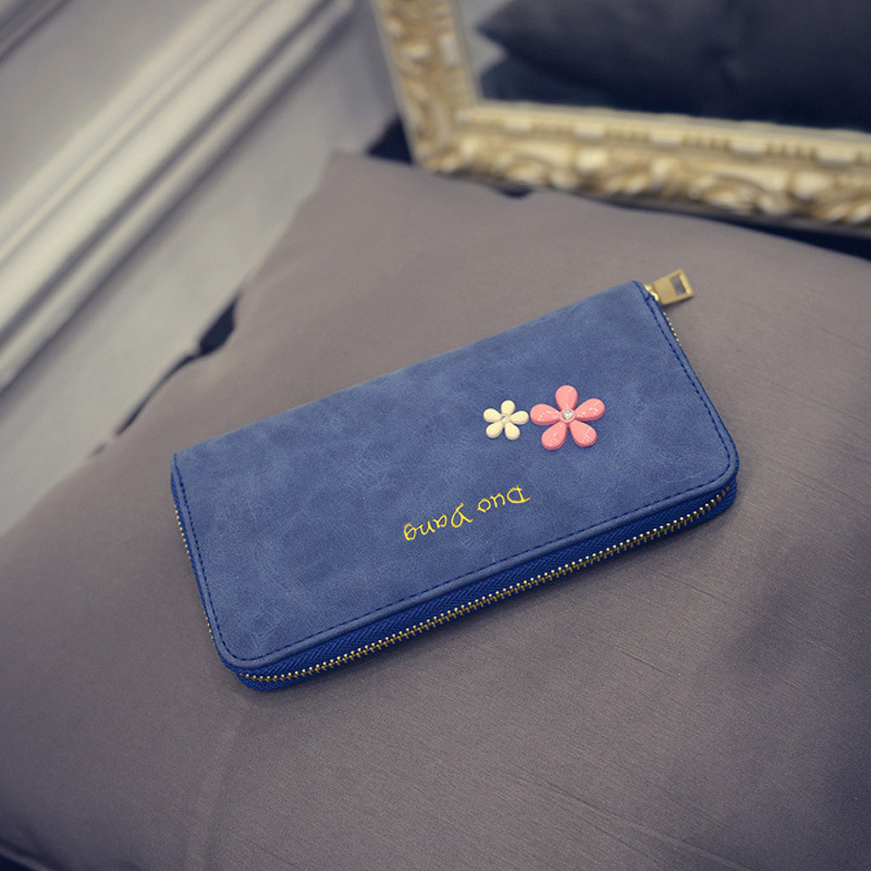 特价磨砂小花钱包 秋冬新款女士长款拉链钱