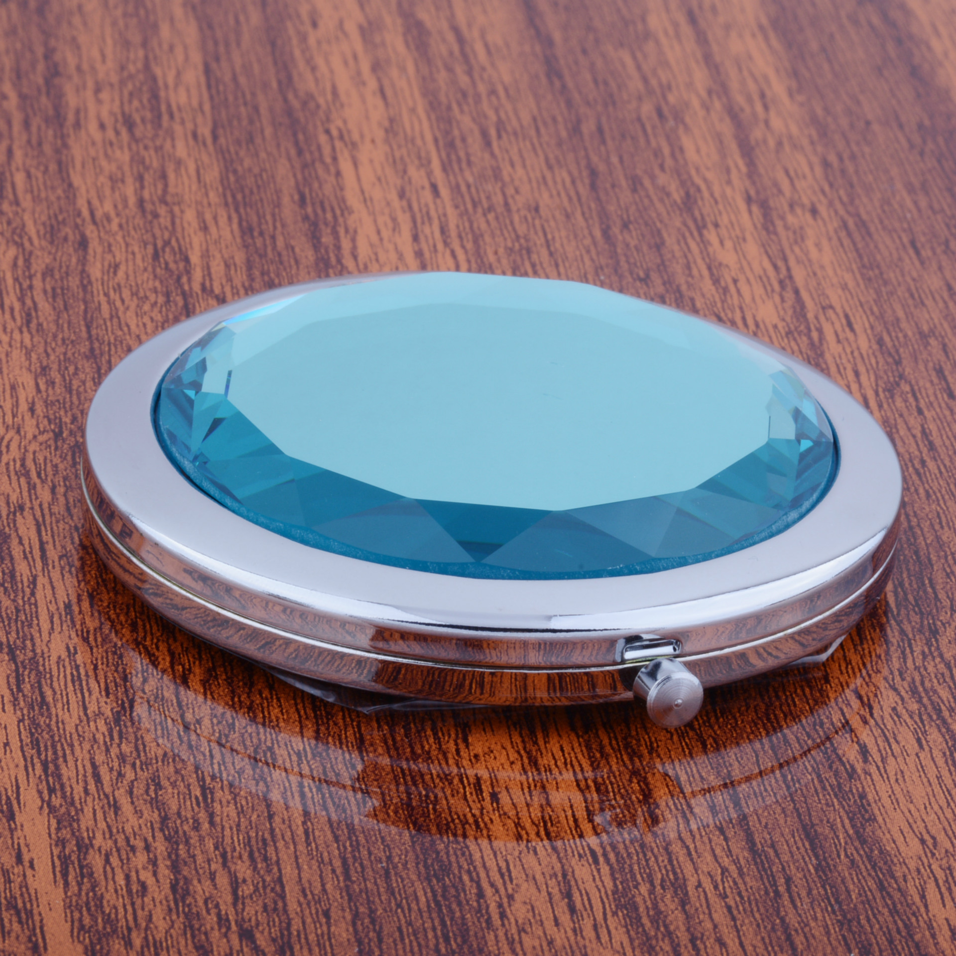 高档金属化妆镜双面折叠便携水晶化妆小镜子订制企业logo女性