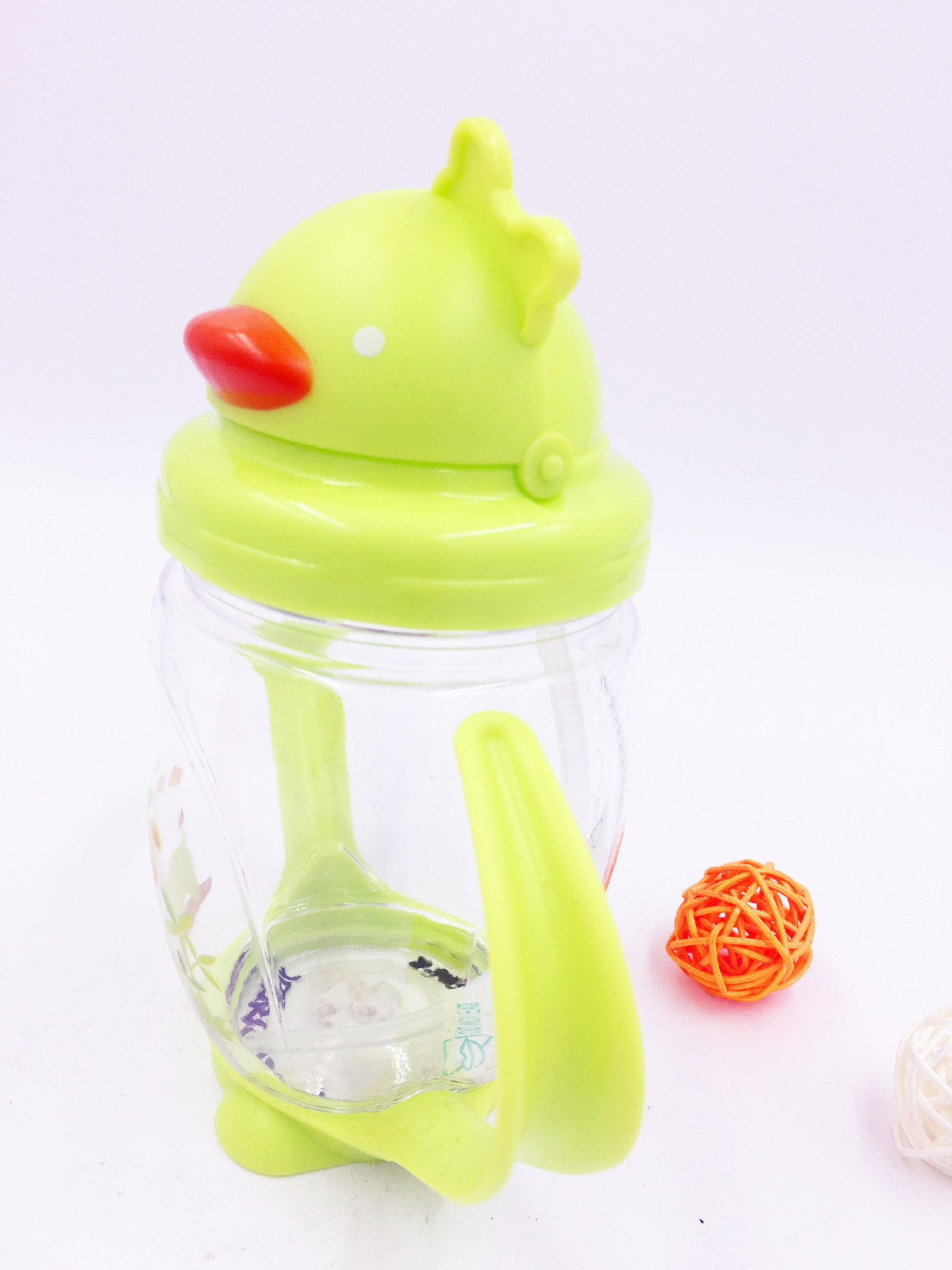 厂家直销 儿童纯色吸管杯 带手柄透明水杯