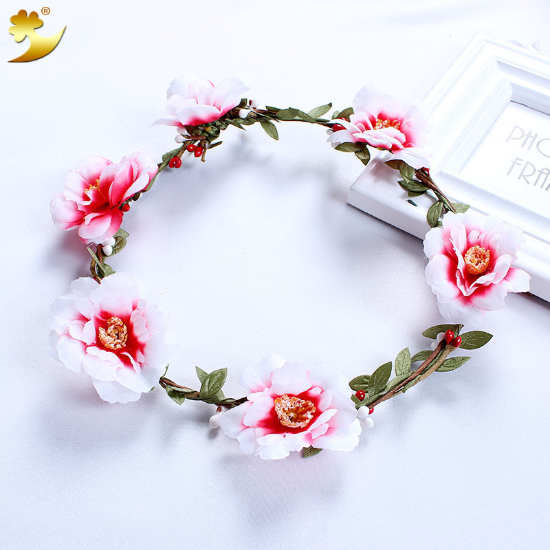 日式韩式桃花发环花环新娘伴娘发饰头饰头环头花写真踏青郊游批发