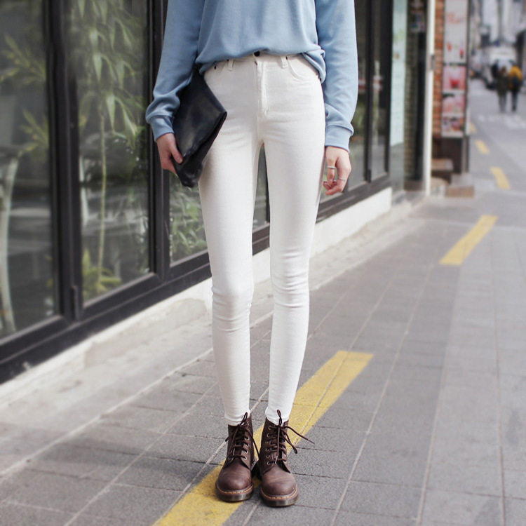 2021春夏季新款韩版弹力白色牛仔裤女长裤修身显瘦小脚裤厂家批发